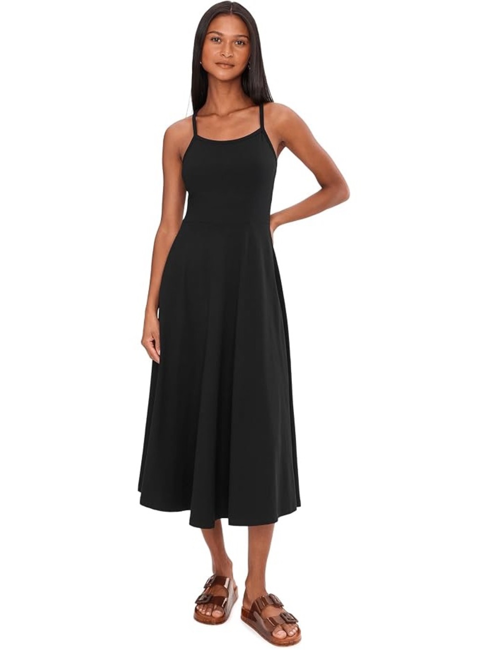 Pact Fit And Flare Midi Dress Organic Cotton Stretch Black Large